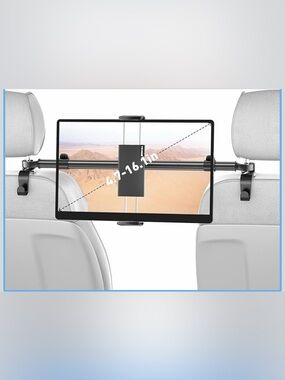 Universal Black Car Headrest Tablet Holder Mount - Fits 4.7–16.1in Devices